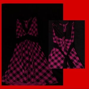 hot pink n black plaid tank top blouse